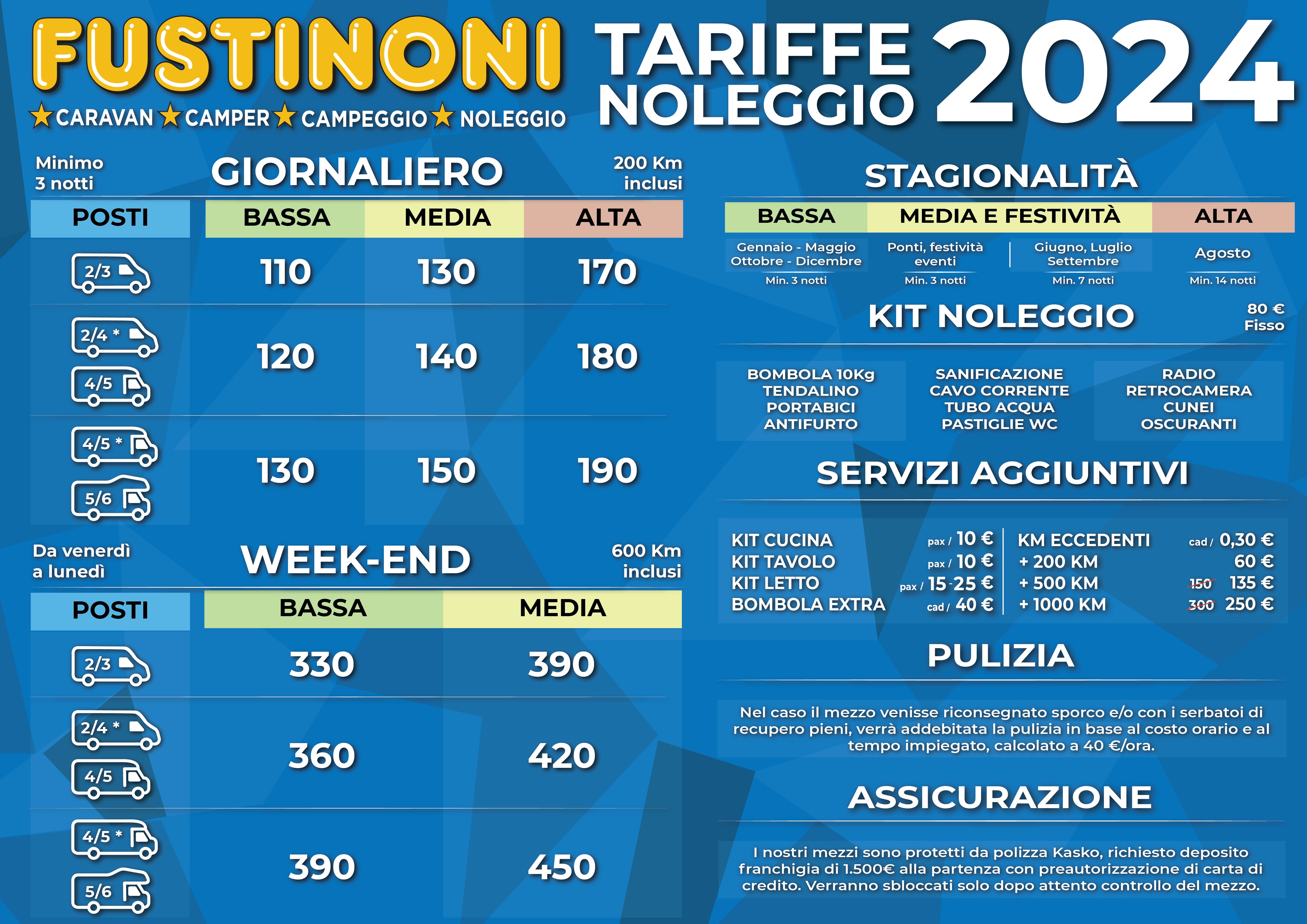 Tariffe Nololeggio camper 2024 fustinoni sport Bergamo